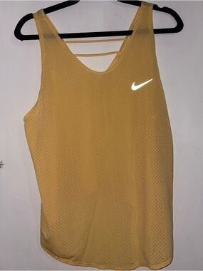 Nike Yellow Mesh Athletic Tank Top with Reflective Swoosh